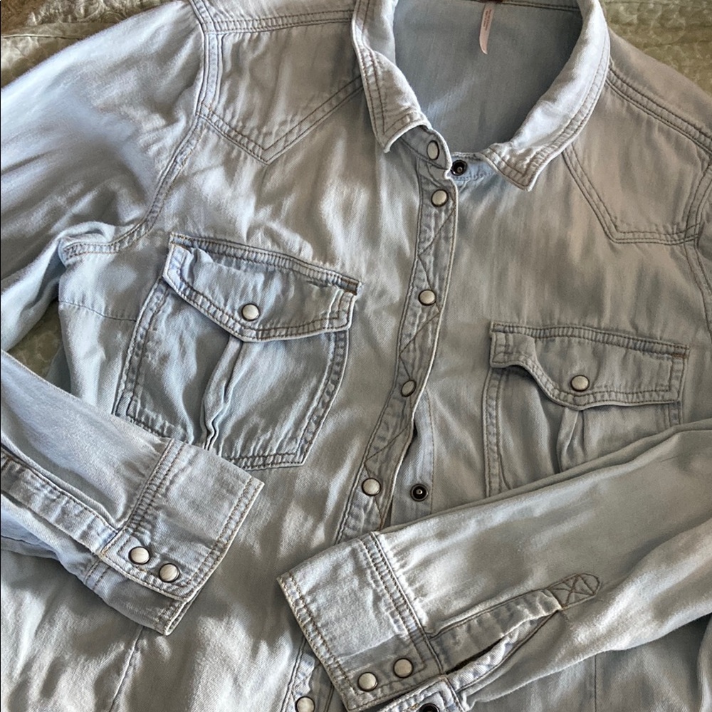 Free People Light Blue Button Down Shirt